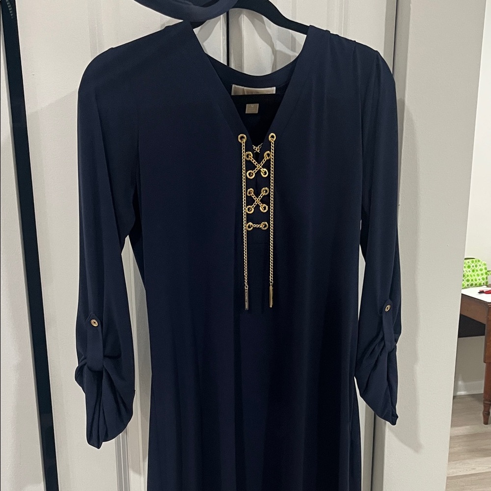 Michael Kors Navy Dress with Gold Details